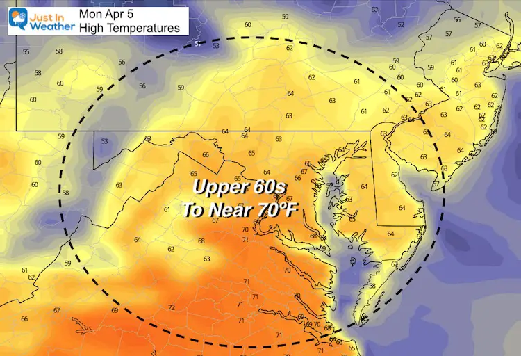 April 4 weather Monday temperatures afternoon