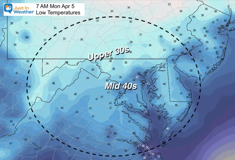 April 4 weather Monday temperatures morning