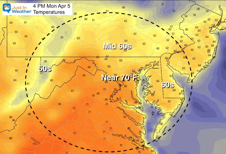 April 5 weather Monday afternoon temperatures