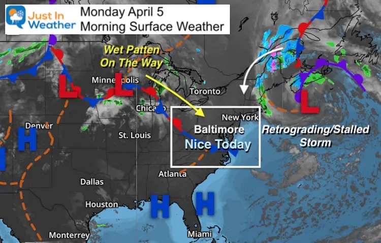 April 5 weather Monday morning surface map