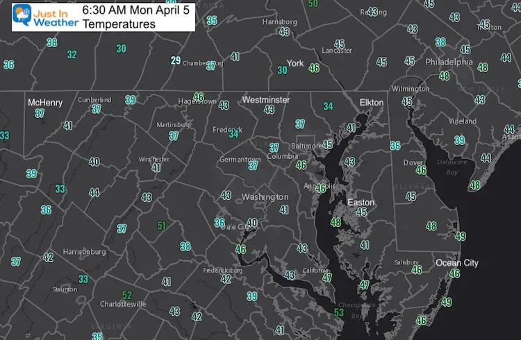 April 5 weather Monday morning temperatures