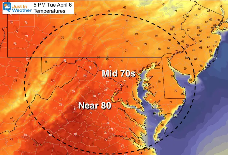 April 6 weather temperatures afternoon