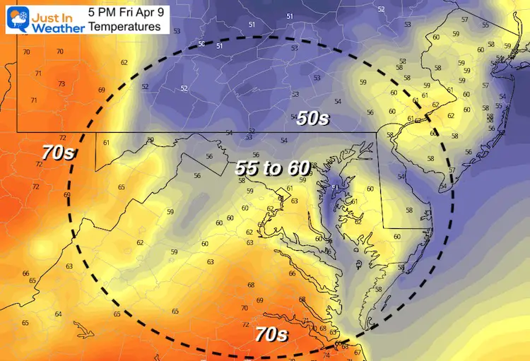 April 8 weather temperatures Friday afternoon