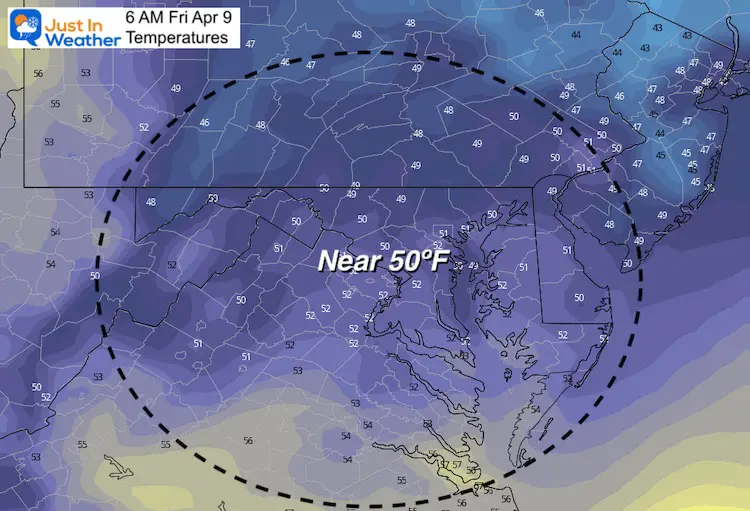 April 8 weather temperatures Friday morning