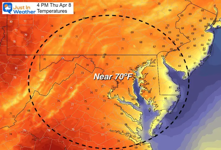 April 8 weather temperatures Thursday afternoon