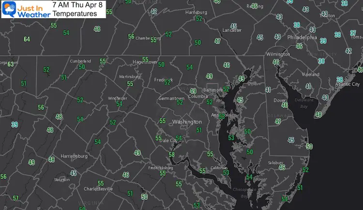 April 8 weather temperatures Thursday morning