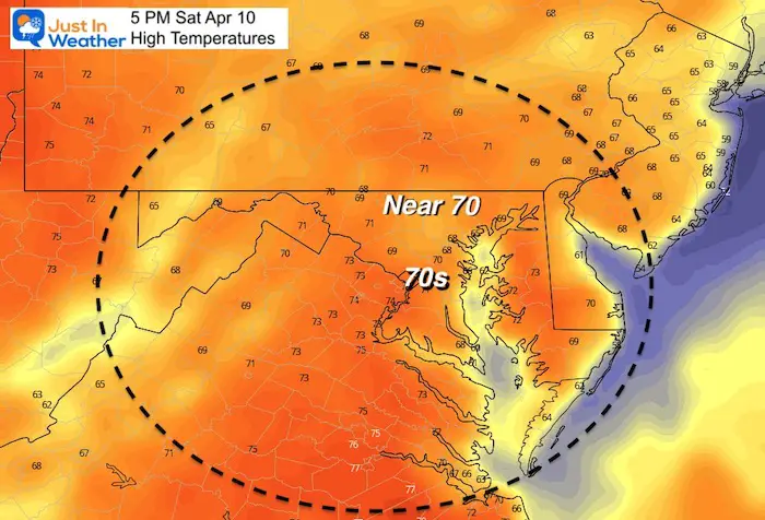 April 9 weather temperatures Saturday afternoon