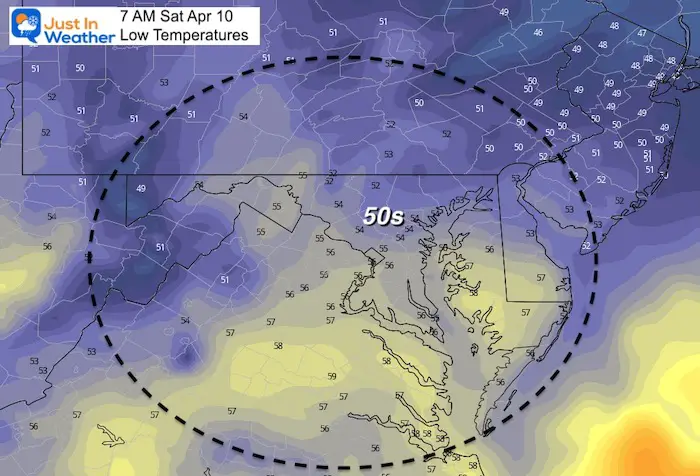 April 9 weather temperatures Saturday morning