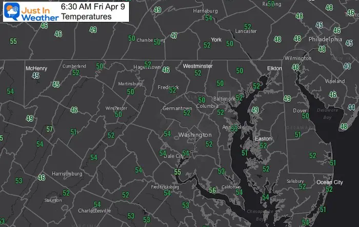 April 9 weather temperatures morning