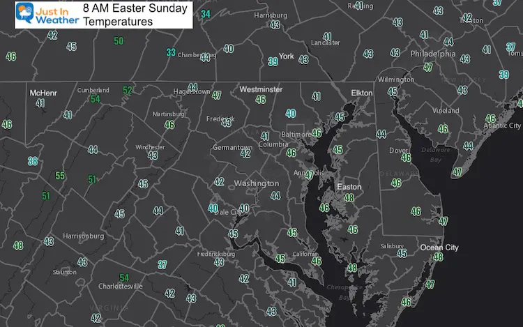 Easter Sunday April 4 morning temperatures