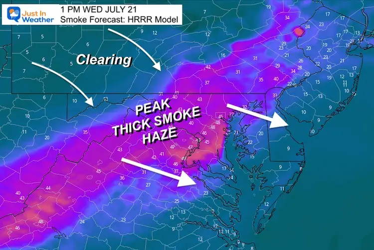 Smoke_forecast_Wednesday_aftenoon_July_20_HRRR_Models